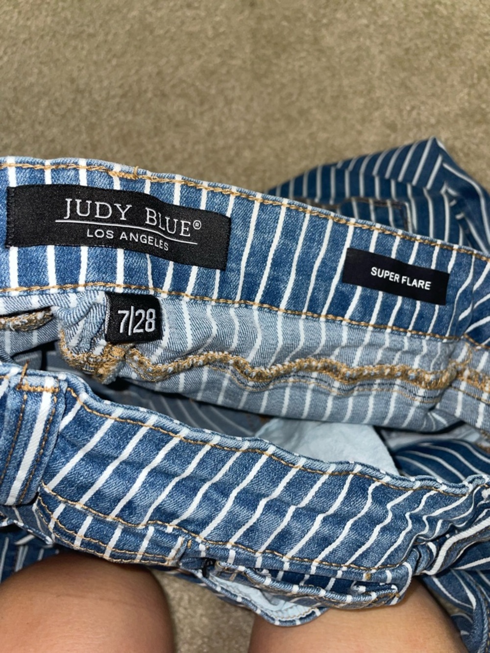 Judy Blue Pin Striped Flared Jeans - Picture 5 of 7